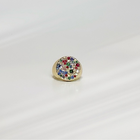 Gold Multicolor Gemstone Signet Ring – Size 8 - Picture 4 of 7